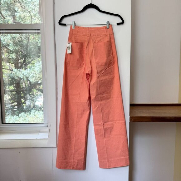 NWT Anthropologie The Colette Linen Cropped Wide Leg Pants Maeve Orange 24T TALL - Picture 5 of 10